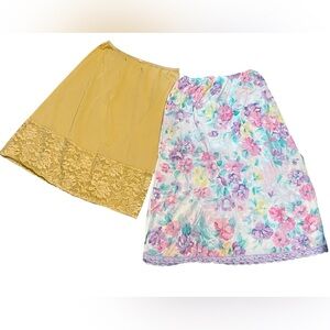 Vintage Yellow Lace Half Slip & Floral Half Slip Set Size Medium